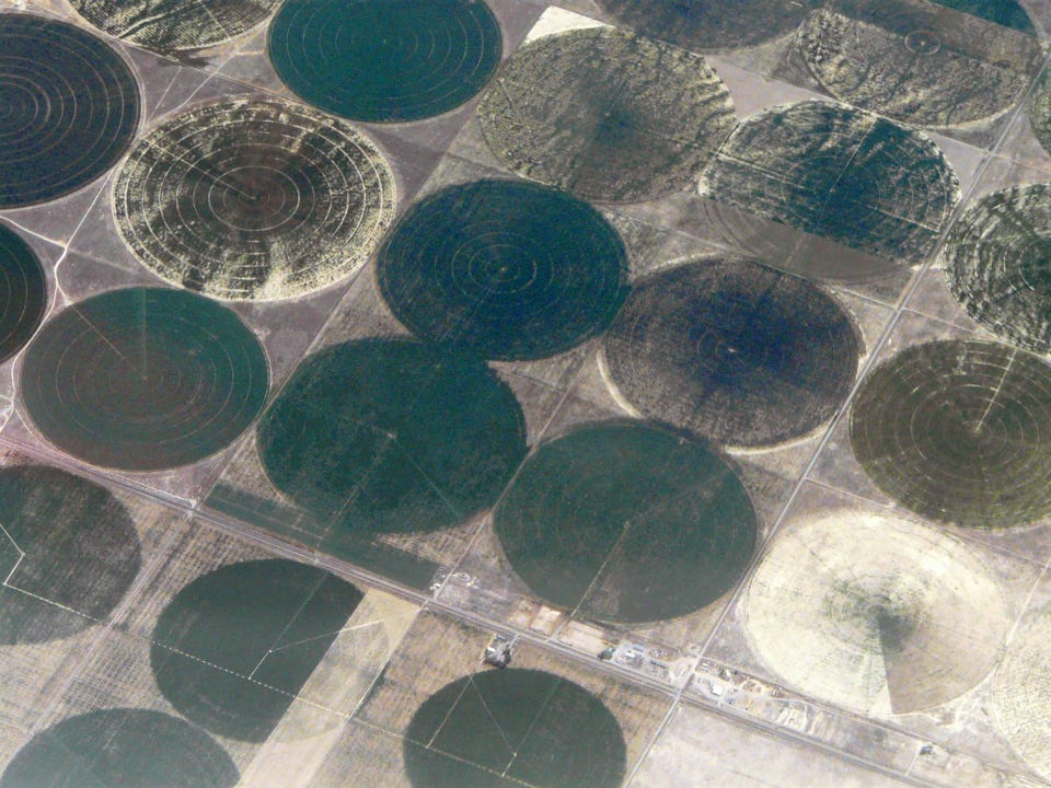 Aerial photo of irrigaton in Midwest, pattern